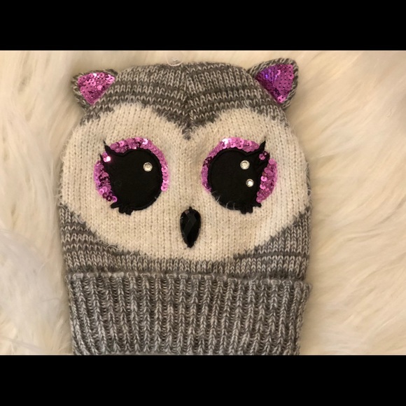 Claire’s Owl Beanie Kids Adults One Size Gray - Picture 6 of 6